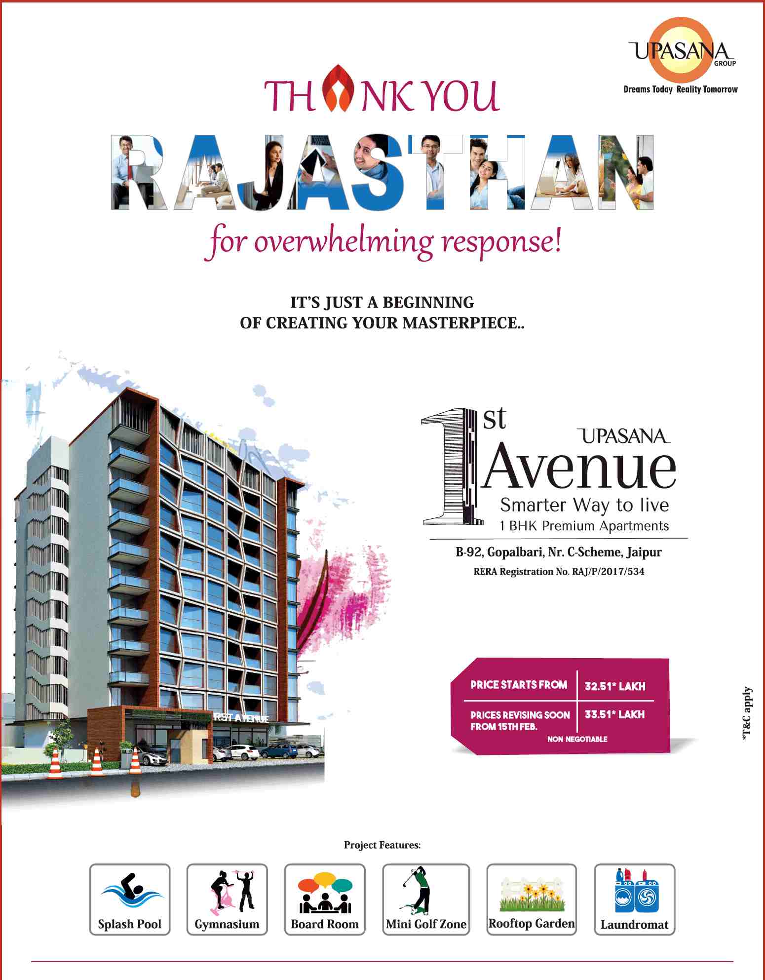 Perfect homes for any modern family of today's contemporary world at Upasana 1st Avenue, Jaipur